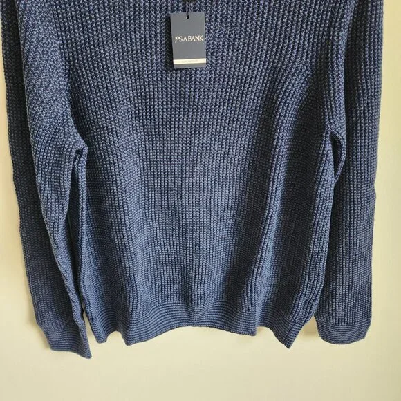 XXL Sweater Blue Navy Jos A Bank Crewneck Chunky Knit Tailored Fit Mens Wool Mix - Picture 10 of 17